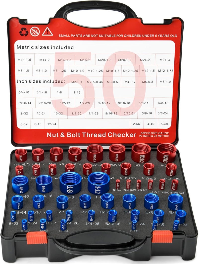 Comfylichi 50 Pcs Nut and Bolt Thread Checker - 27 Standard & 23 Metric, Detachable Bolt Size Finder Tool, Screw and Nut Identifier Thread Gauge Especially for Tight Spaces - Image 1